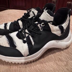 Sam Edelman Black and White Striped Sneakers